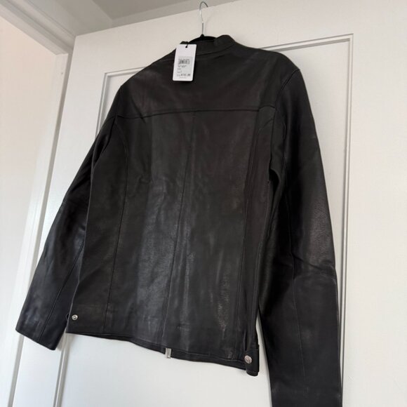 NWT Reiss Keith Cafe Racer Jacket Black Calf Leather Slim Fit Full Zip Sz Small - Picture 9 of 10